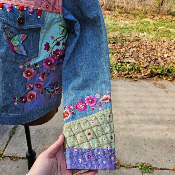 Berek Collection Jean Jacket Vintage Embroidered and Beaded Denim Size M - Picture 4 of 10